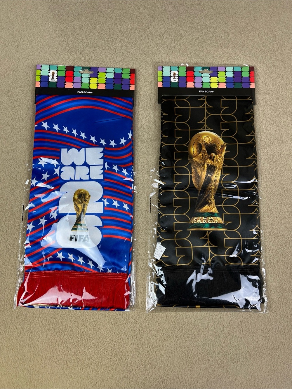 Lot Of 2! Fifa World Cup 2026 Fan Scarf. We Are, Trophy, Red, White & Blue.